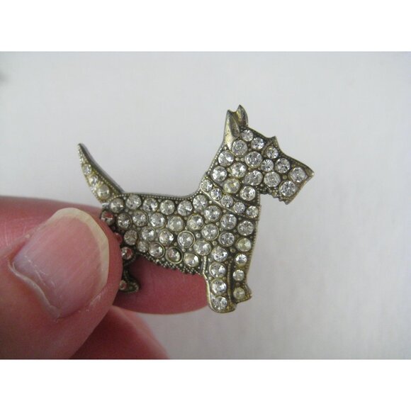 Vintage Rhinestone Scottie Dog Brooch Pin Silvertone Terrier Scottie Dog Lover - Picture 3 of 4